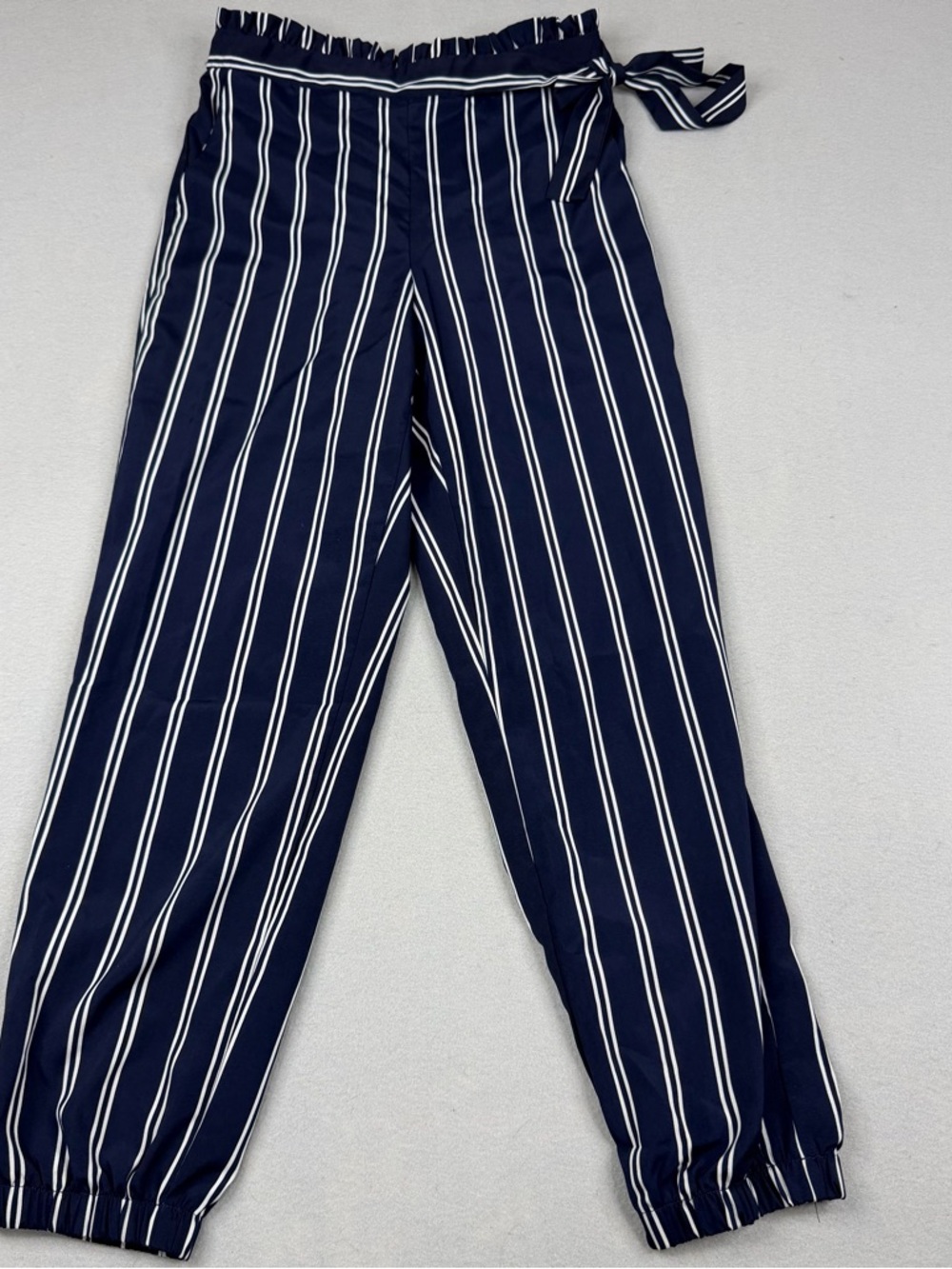 AQUA Paperbag Jogger Pants S Navy White Stripe High Rise Tie Waist